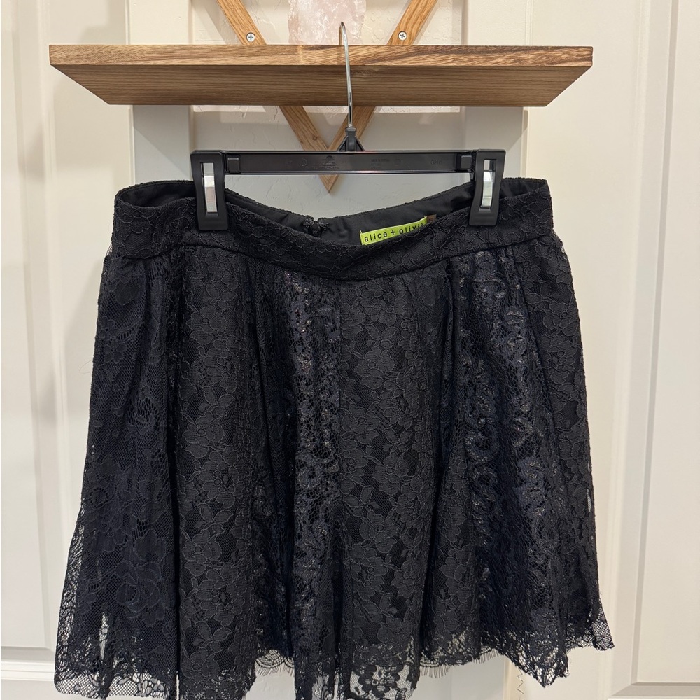 Alice + Olivia Black Lace Skater Skirt